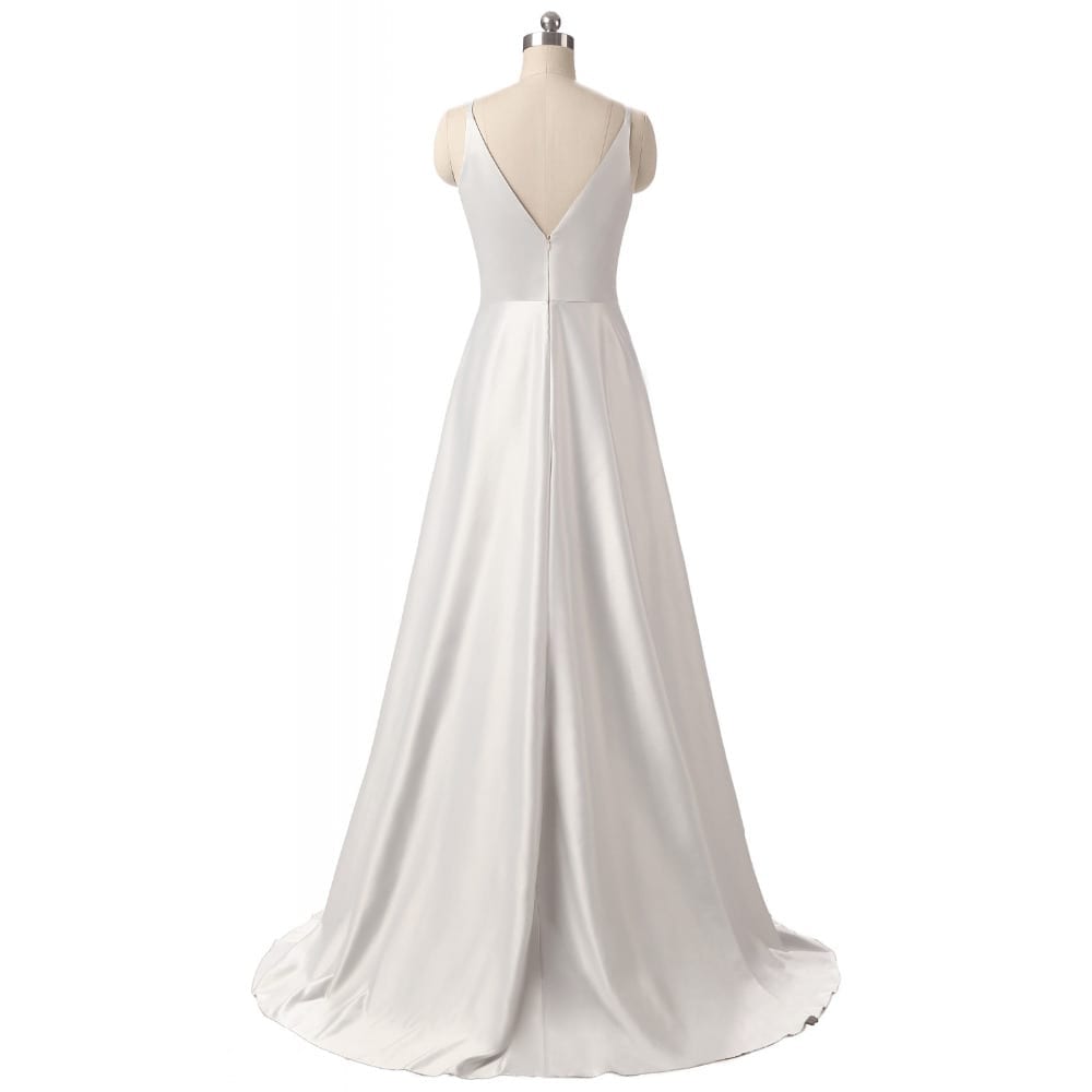 Elegant V-Neck Pleat Satin Long Evening Dress | Uniqistic.com