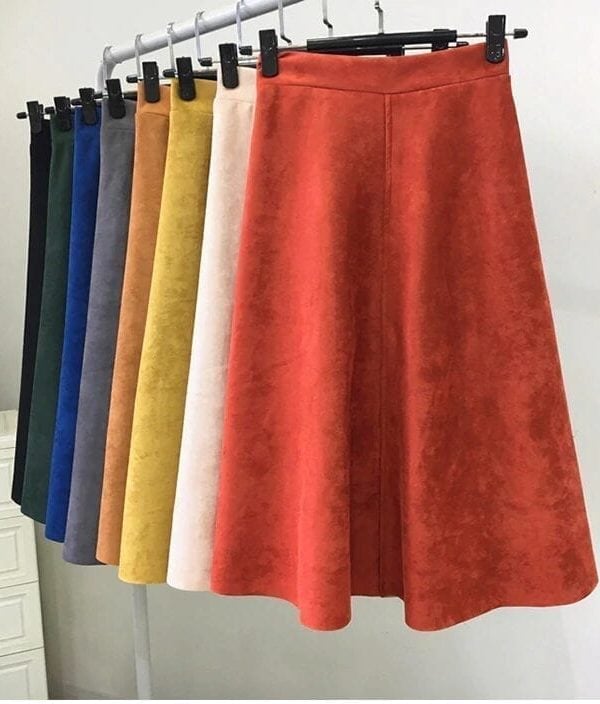 Vintage High Waist A-line Suede Skirt