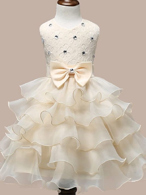 0-7 Years Mutlti Layer White Pink Flower Girl Dress