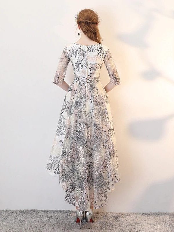 Elegant O-neck Half Sleeve Lace Prom Dress