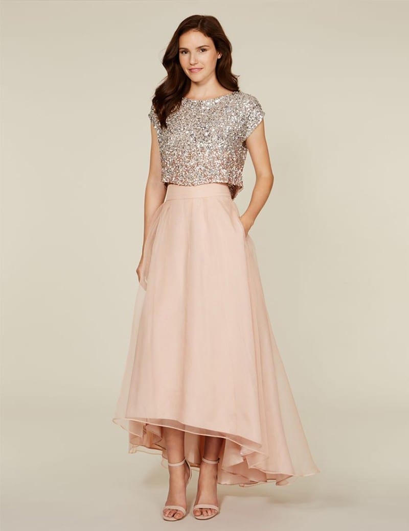 Sparkly BlingBling Two Piece Blush Pink High Low Bridesmaid Dress - Bridesmaid dresses - Uniqistic.com
