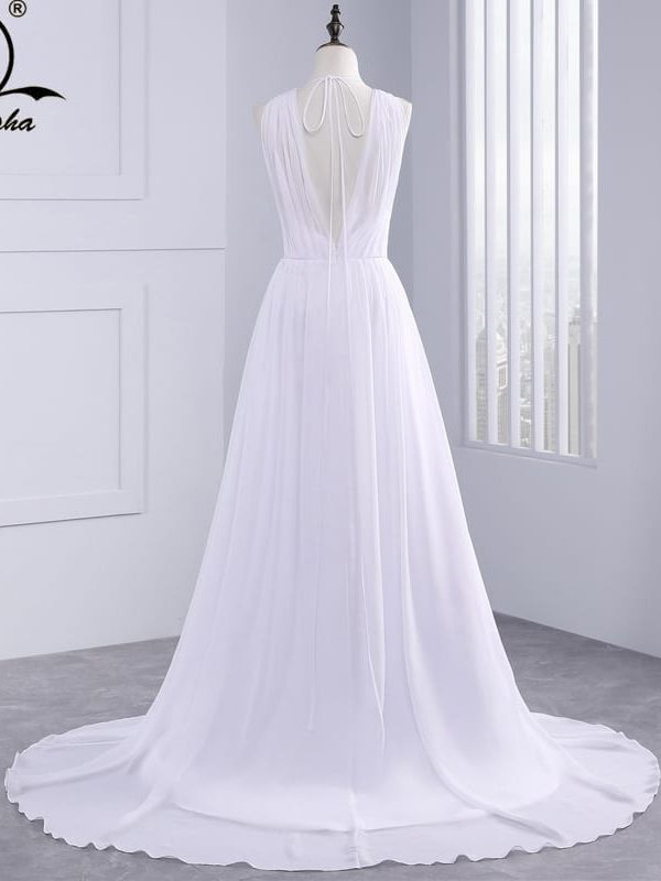 Greek Style Chiffon Open Back Sleeveless Floor Length Wedding Dress