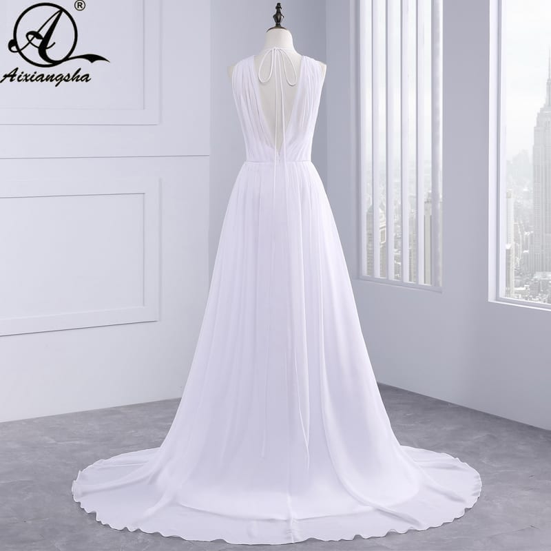 Greek Style Chiffon Open Back Sleeveless Floor Length Wedding Dress