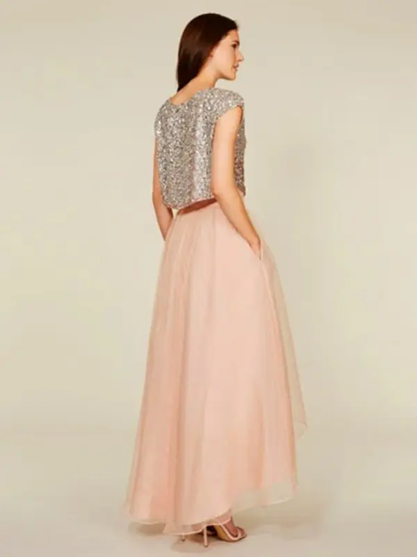 Sparkly BlingBling Two Piece Blush Pink High Low Bridesmaid Dress in Bridesmaid dresses