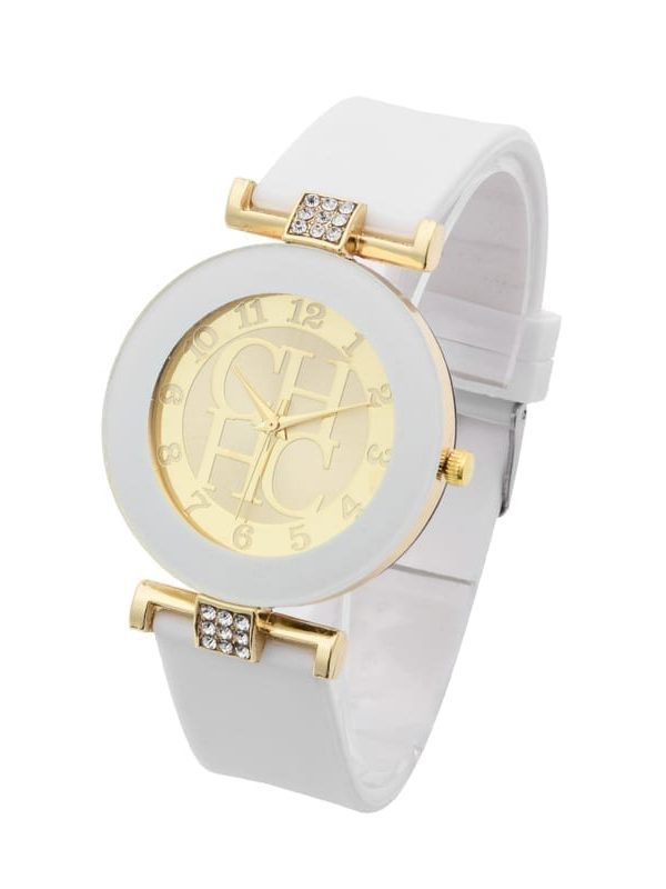 Gold Crystal Silicone Geneva Quartz Watch in Watches