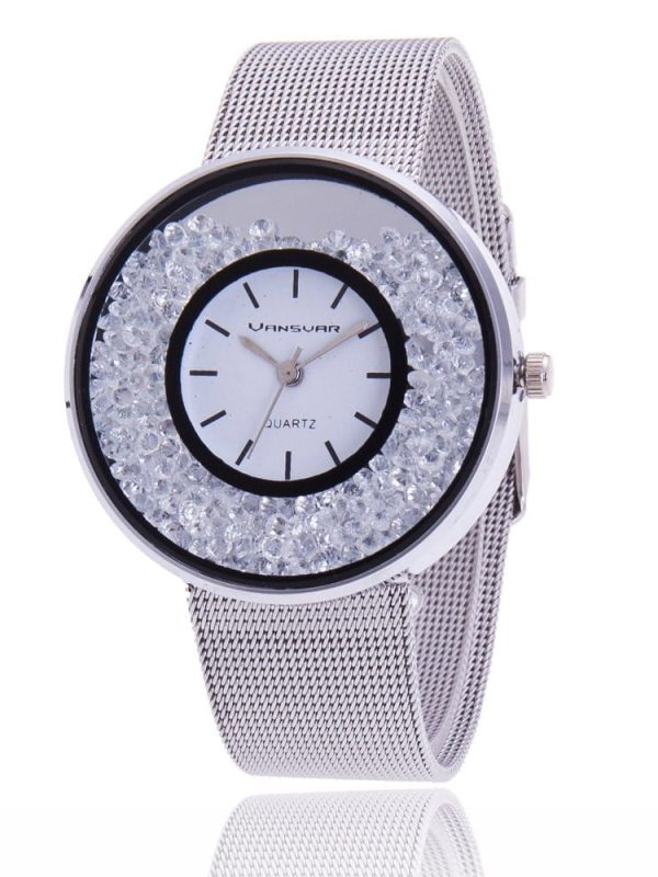 Stainless Steel Rose Gold & Silver Rhinestone Wrist Watch in Watches