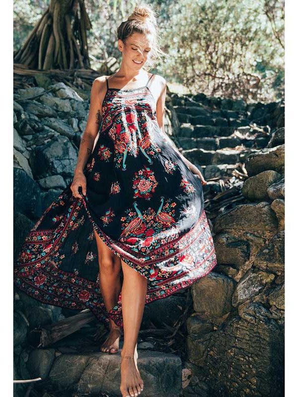 Sleeveless Loose Bohemia Hippie Ethnic Retro Print Vintage Beach Dress