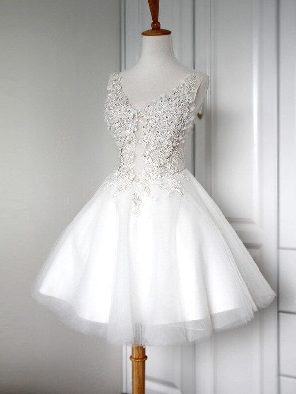 Elegant White Lace Short Wedding Dress