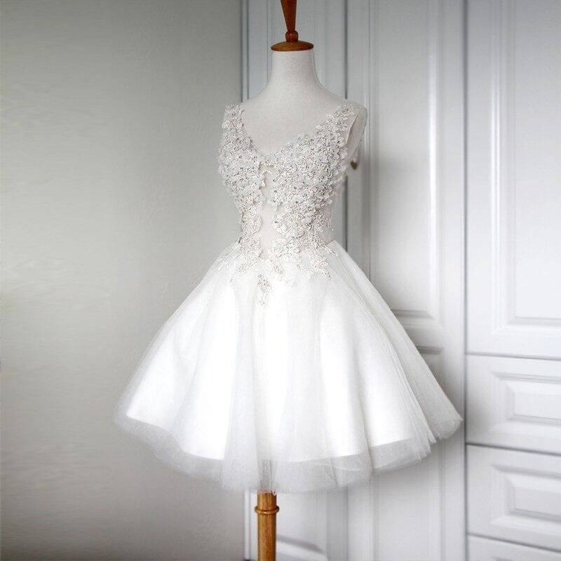 Elegant White Lace Short Wedding Dress