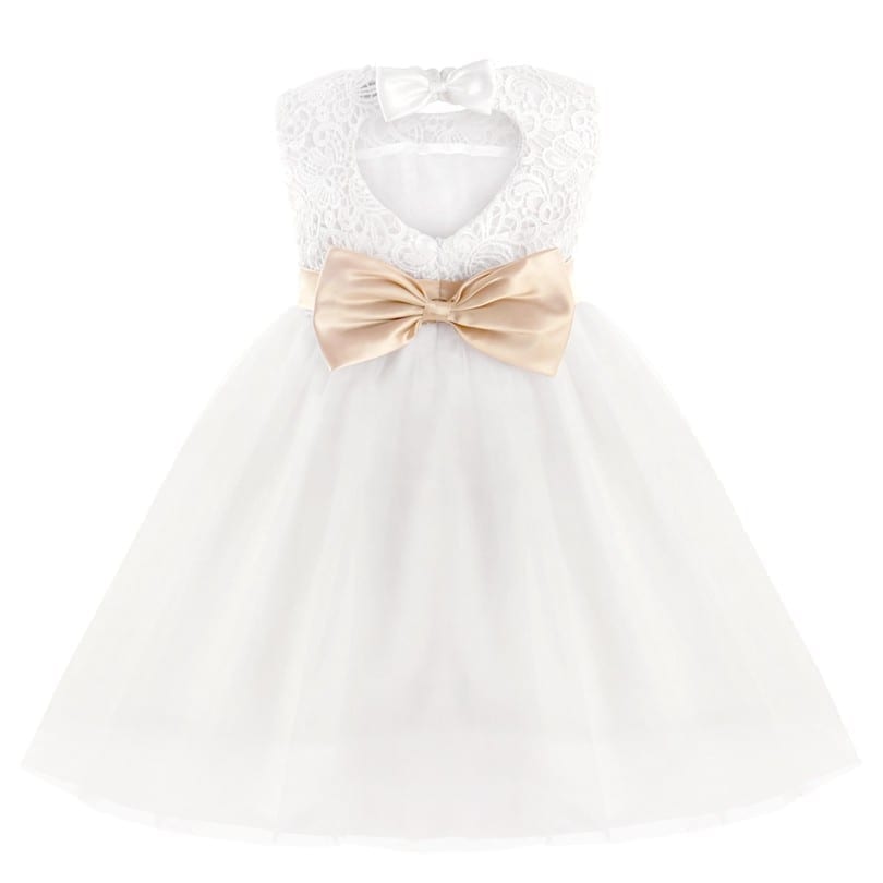 White Lace Bowknot Flower Girl Dress 2-12Y | Uniqistic.com