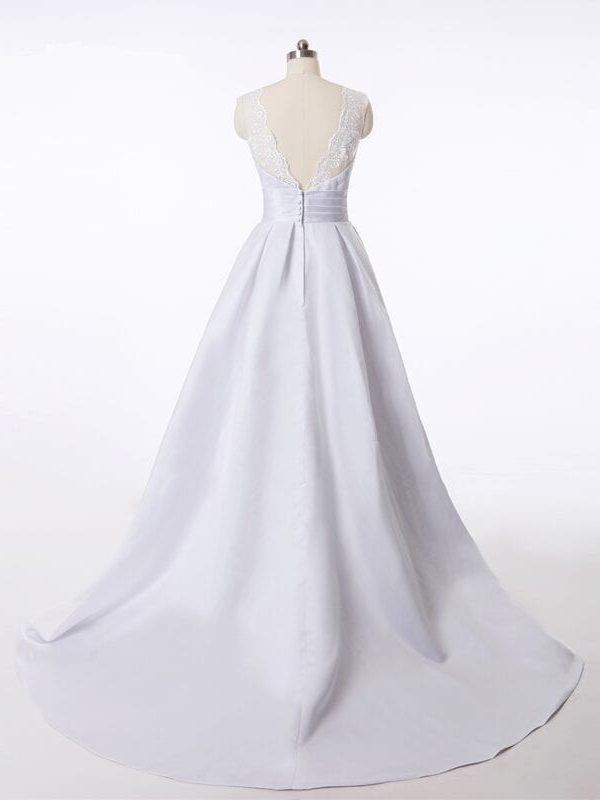 Elegant A-line Ivory White Satin Princess Wedding Dress