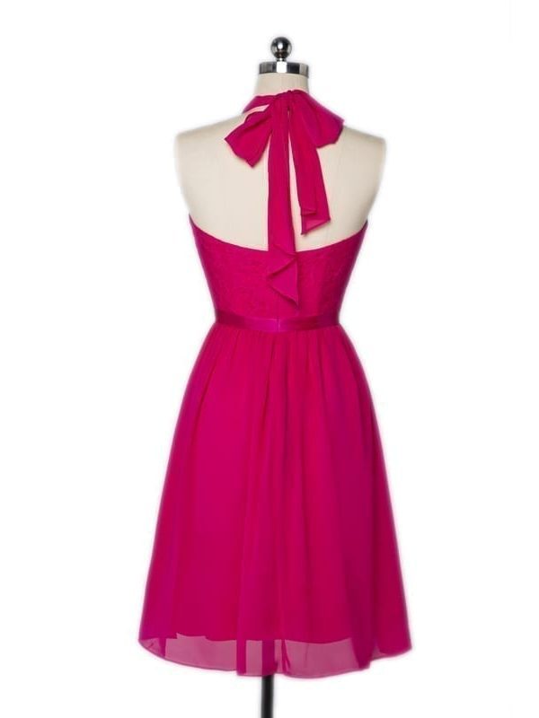Elegant Rose Red Lace Backless Short Evening Bridesmaid Dress in Bridesmaid dresses