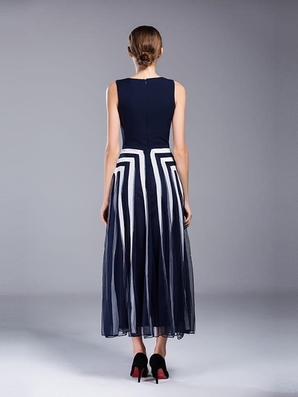 Blue White Stripe Sleeveless Summer Maxi Dress