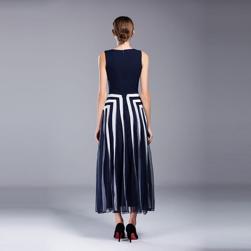 Blue White Stripe Sleeveless Summer Maxi Dress | Uniqistic.com