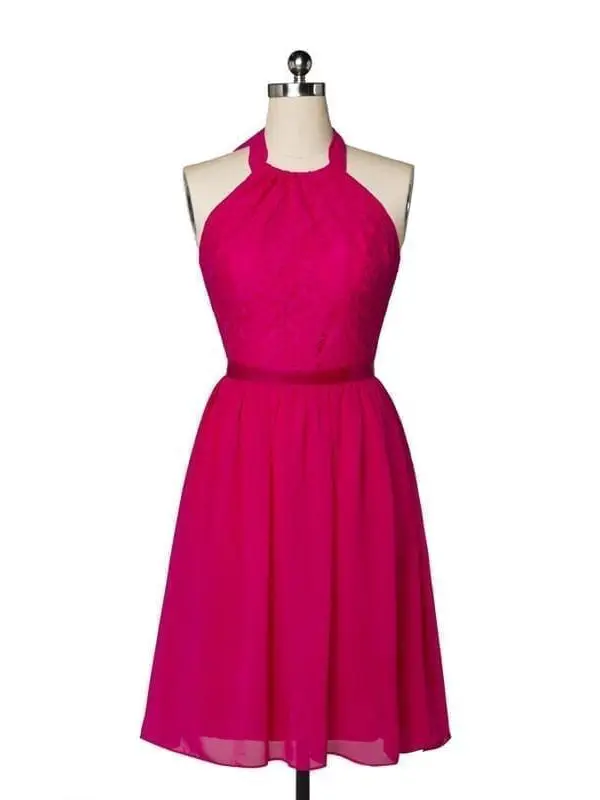 Elegant Rose Red Lace Backless Short Evening Bridesmaid Dress