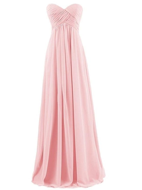 Strapless Pleat Pink Long Bridesmaid Dress