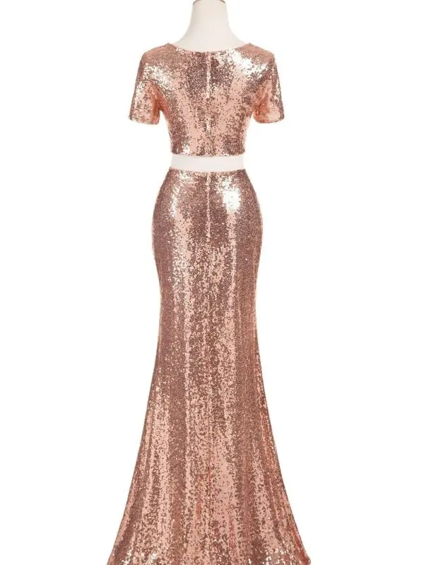 Rose Gold Long Sequins Bridesmaid Dress