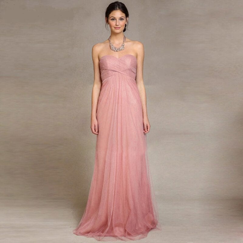 Pink Color Beach Style Long Bridesmaid Dress