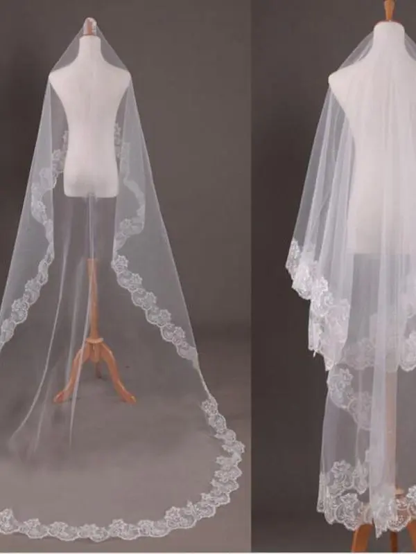 Elegant Appliques Tulle 3 Meters Long Wedding Veil