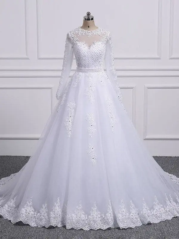 Two Pieces Lace A-Line Wedding Dresses With Detachable Train in One Piece Dress
