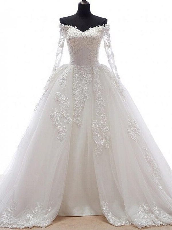 Romantic Long Sleeves Appliques Detachable Skirt Train Wedding Dress