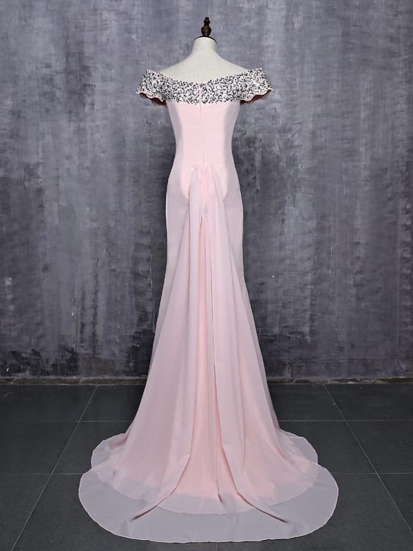 Cap Sleeves Satin Beaded Crystals Mermaid Bridesmaid Dress