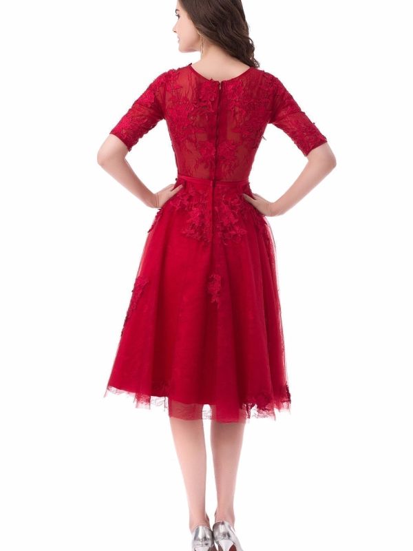 A-line Lace Appliques Half Sleeves Elegant Short Evening Dress