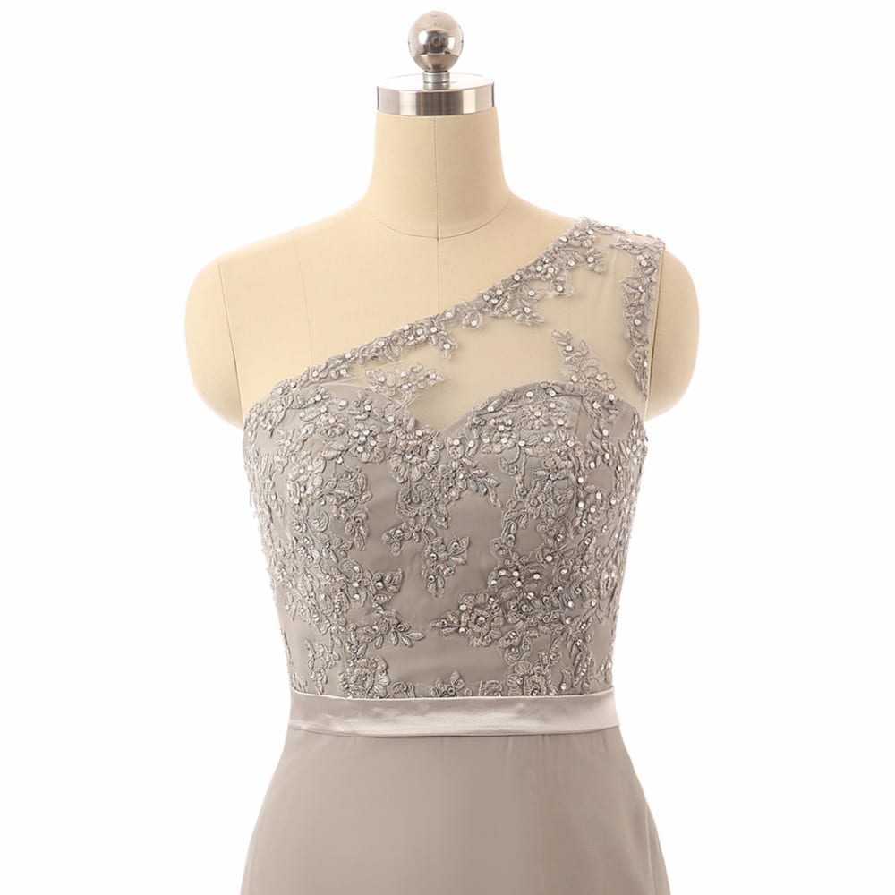 Silver Chiffon Beaded Lace Mermaid Bridesmaid Dress