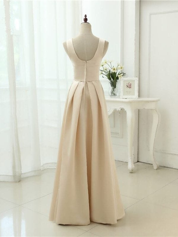 Classic Simple Style Floor Length Open Back Bridesmaid Dress