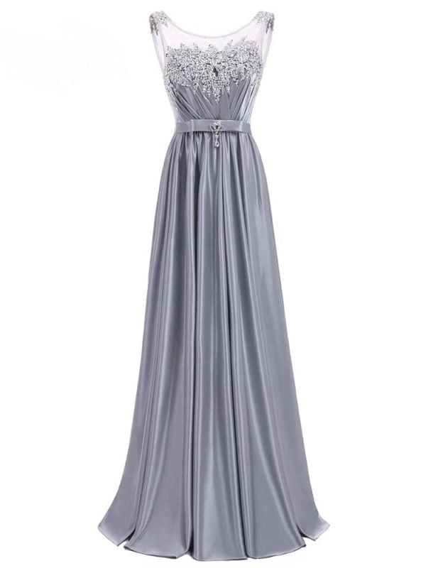 Sleeveless Satin Gray Long Bridesmaid Dress