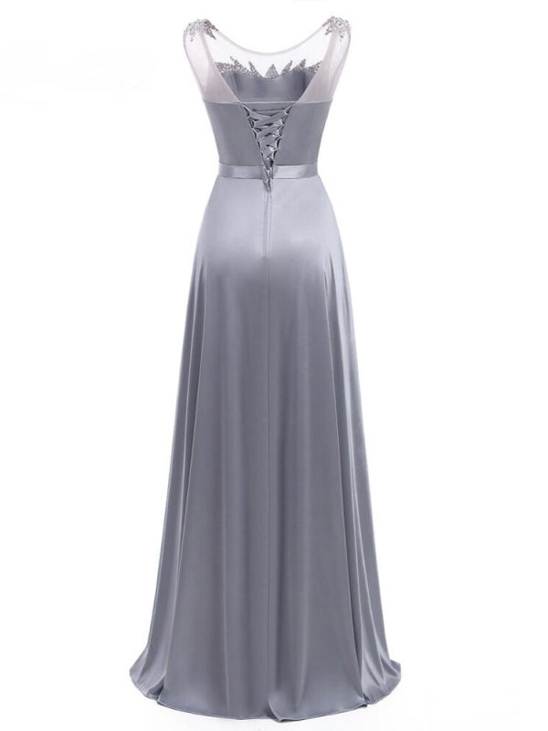 Sleeveless Satin Gray Long Bridesmaid Dress