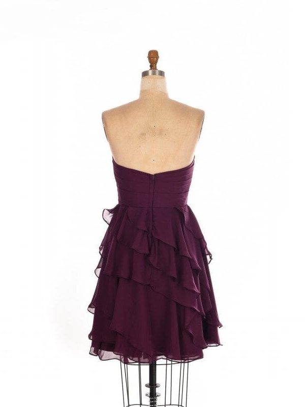 A Line Chiffon Dark Purple Short Bridesmaid Dress in Bridesmaid dresses