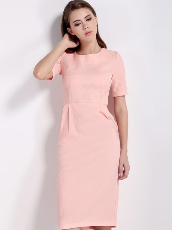 Pink Short Sleeve O Neck Cute Bodycon Dress