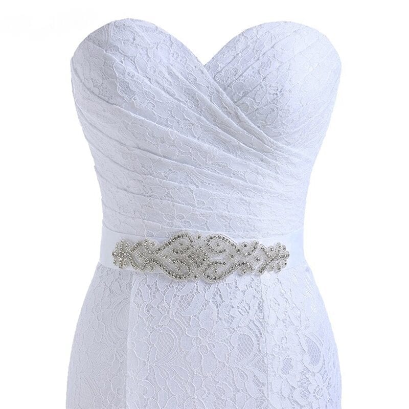 Elegant Sweetheart White Lace Mermaid Wedding Dress With Belt