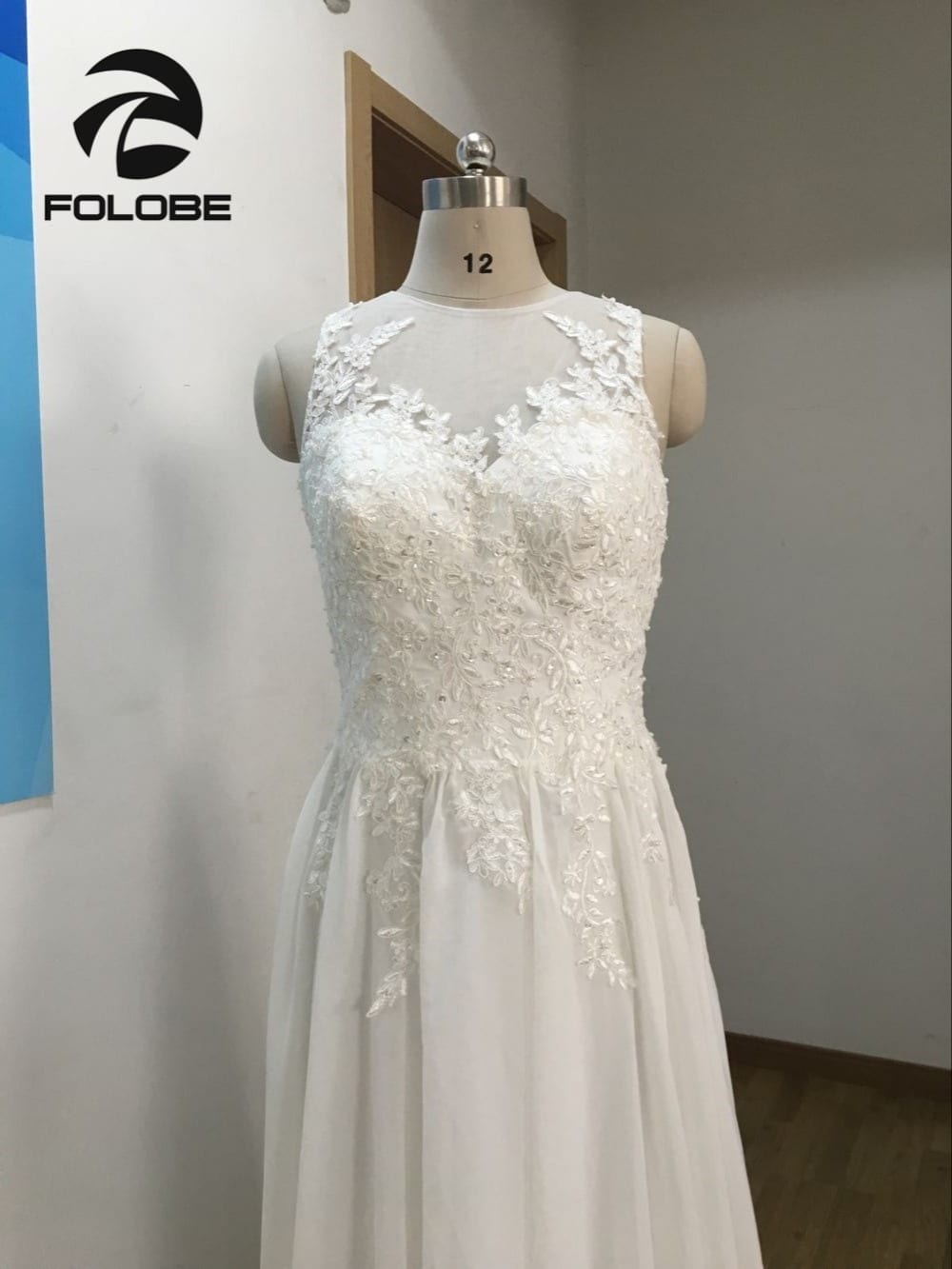 White/ivory Sheer Neck Chiffon A-line Wedding Dress