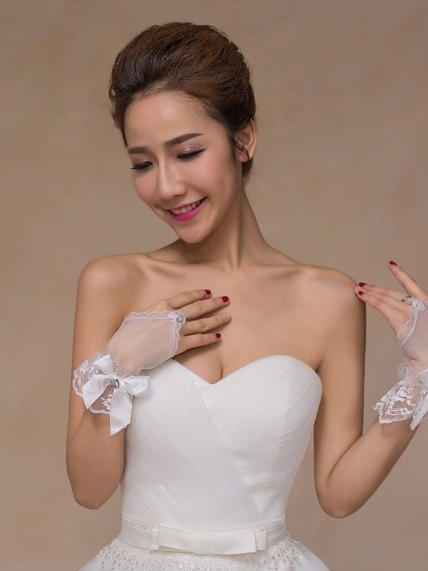 Elegant Bow Fingerless Short Wedding Gloves Wedding Accessories