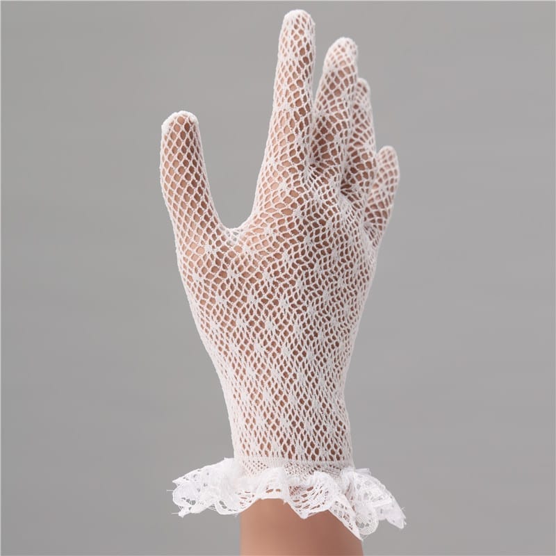 Elegant White Lace Short Finger Wrist Wedding Gloves