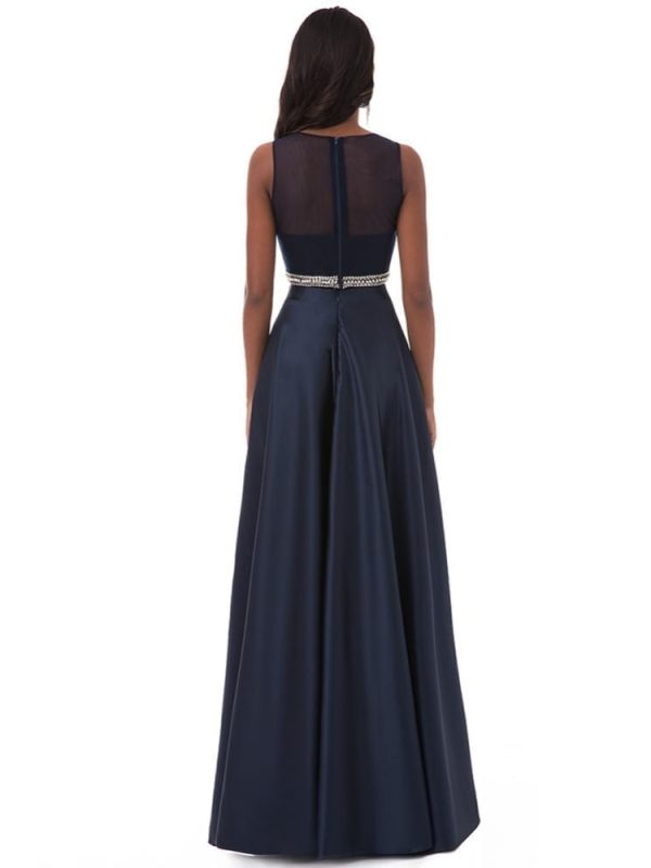 A Line Two Pieces Sleeveless See Through Long Evening Prom Dress in Homecoming Court Dresses