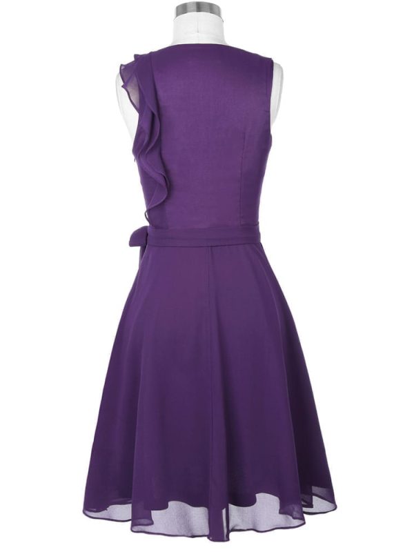 Short Purple Ruffle Sleeveless Knee Length Chiffon Bridesmaid Dress - Bridesmaid dresses - Uniqistic.com