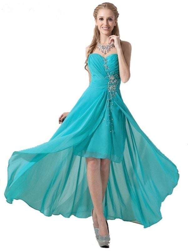 Sweetheart Turquoise Short Front Long Back Beach Country Bridesmaid Dress
