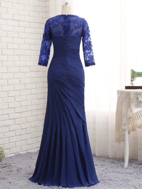 Royal Blue 3/4 Sleeves Lace Long Mermaid Mother Of The Bride Dress
