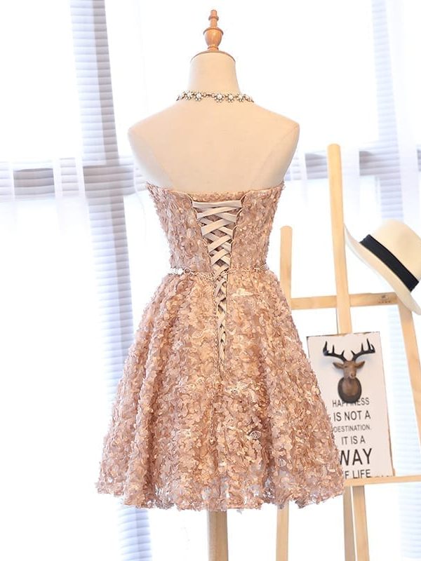 A-line Sweetheart Backless Lace-up Knee-length Short Prom Dress