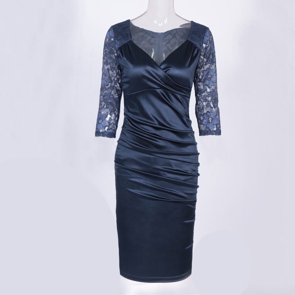 Patchwork Lace Half-sleeve V-neck Sheath Evening Bodycon Party Dress
