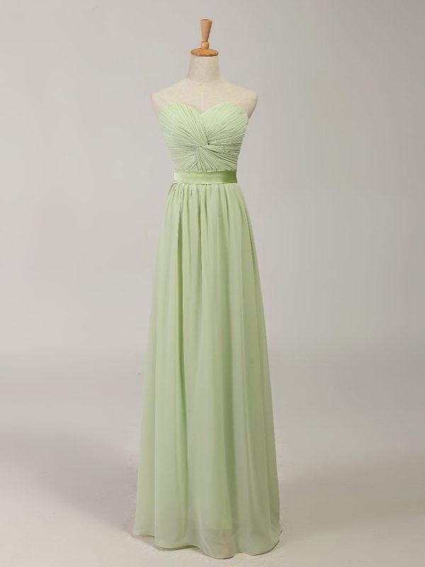 Elegant Sage Floor Length Chiffon Bridesmaid Dress