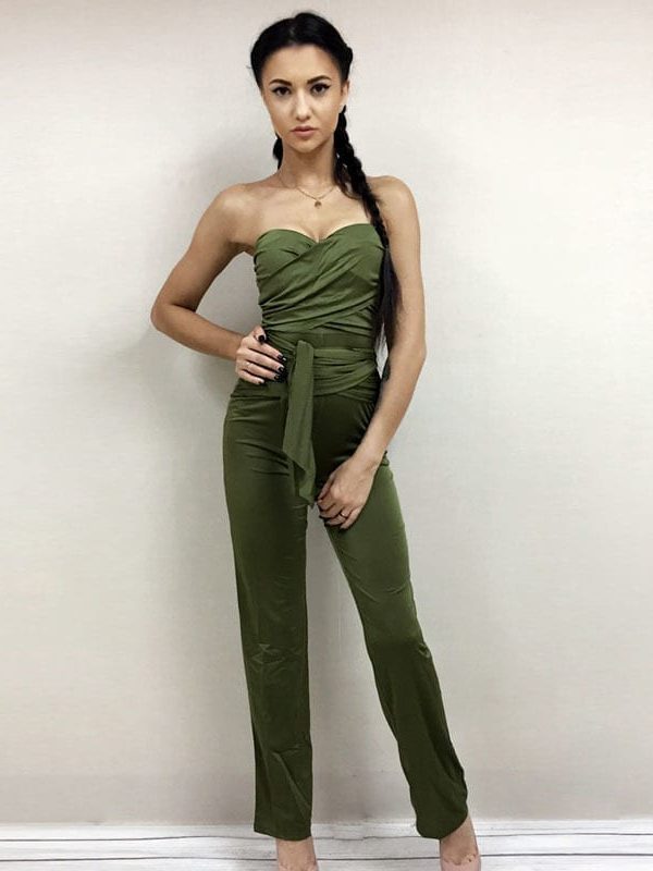 Bandage Strapless Solid Bodycon Jumpsuit