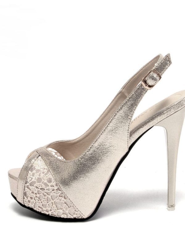 Gold Flower Open Toe Lace High Heel Wedding Party Pumps