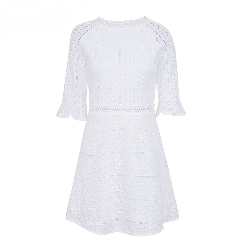 Vintage Hollow Out Lace White Dress
