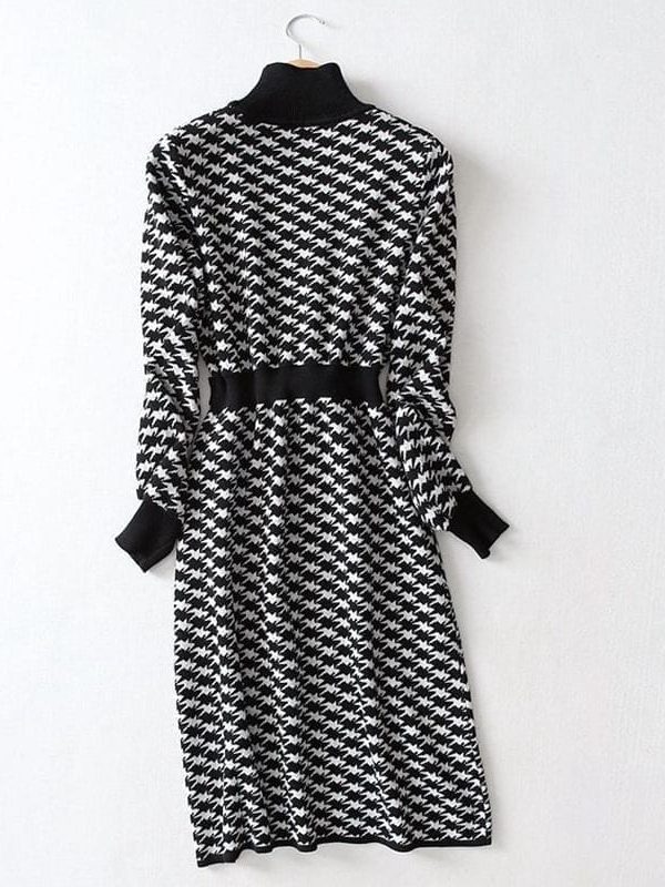 Elegant Turtleneck A-line Knit Midi Dress