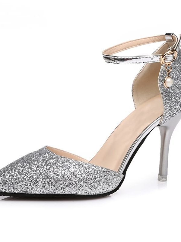 Gold Silver Black Elegant Thin High Heels Point Toe Party Wedding Shoes in Women's Pumps