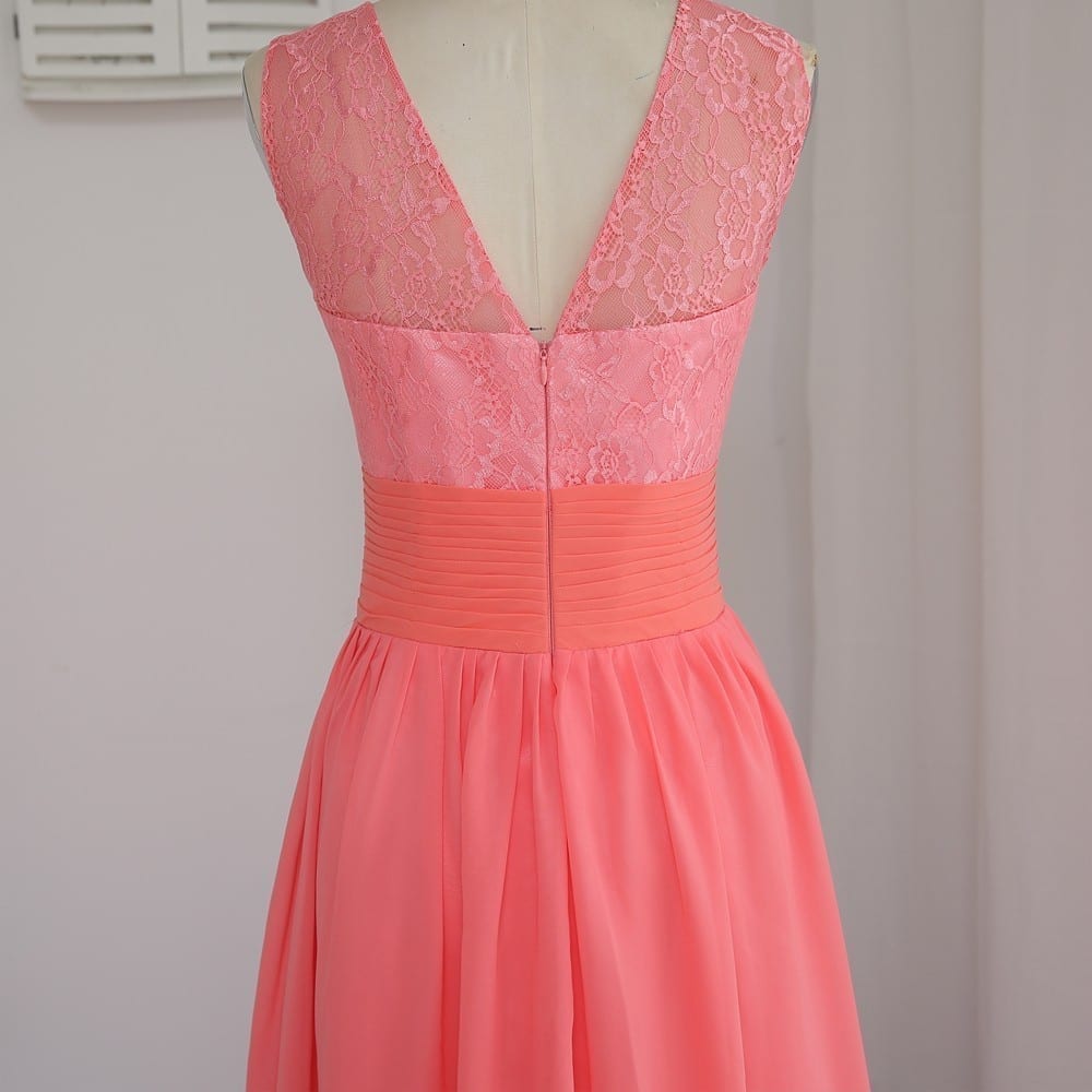 A-line Scoop Floor Length Coral Chiffon Lace Bridesmaid Dress in Bridesmaid dresses